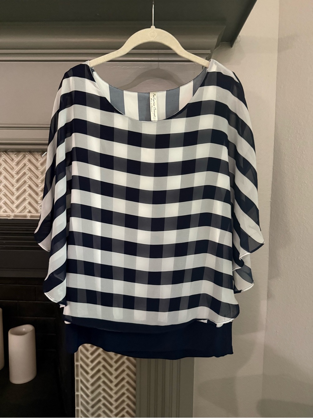 PerSeption Concept Navy and White Gingham Layered Blouse